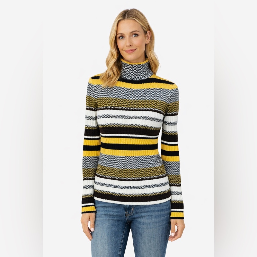 Vintage Y2K Xhilaration Striped Turtleneck Sweater Small Mustard Black Retro